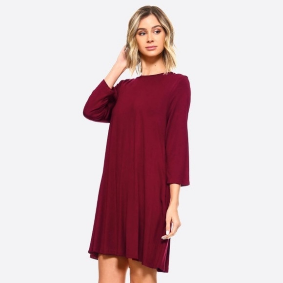 ✻Final Price Drop! Burgundy Jersey Shirt Dress - Picture 3 of 4